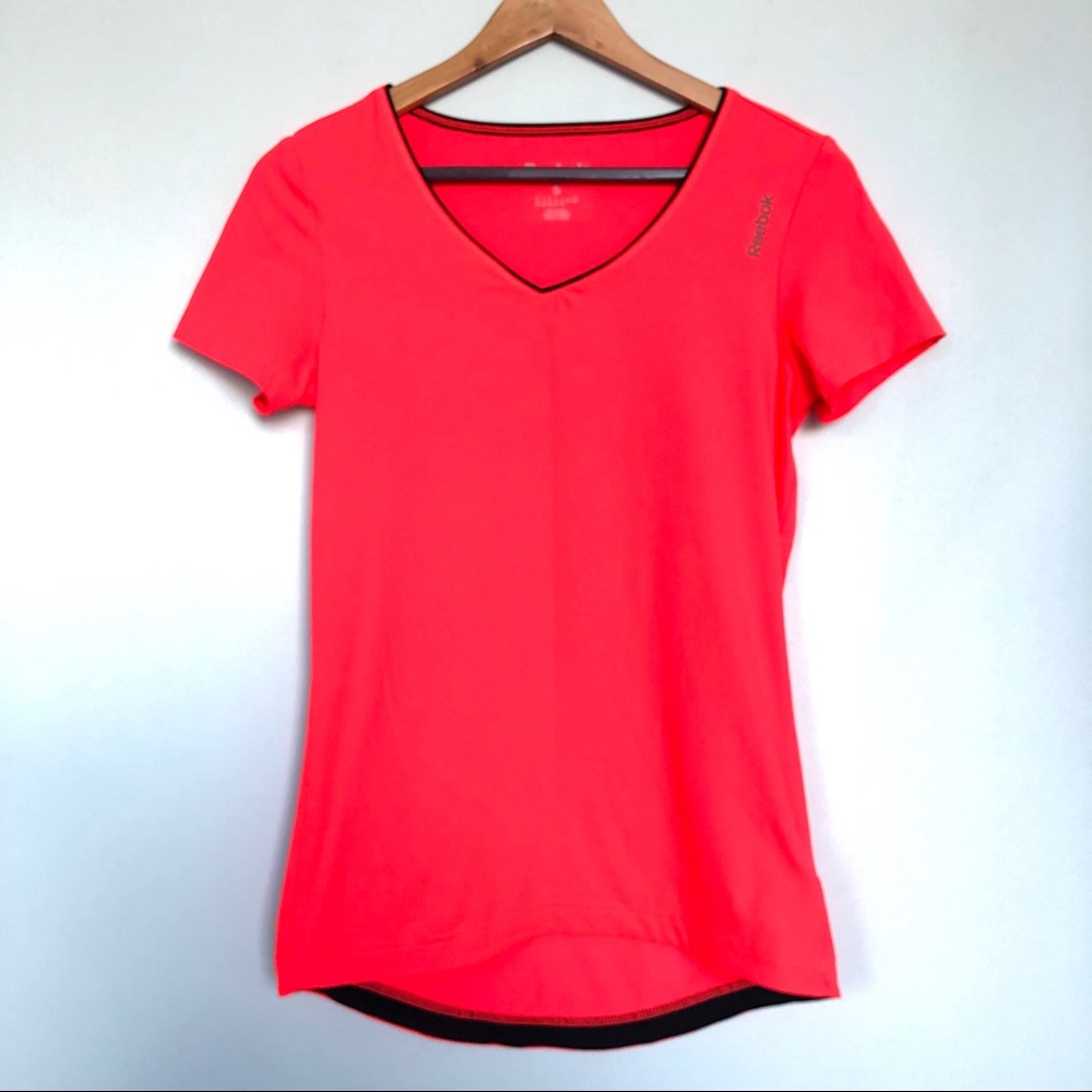 Reebok neon workout short sleeve t shirt v neck